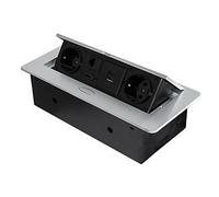 Emuca - Blocco multipresa a scomparsa da incasso nella scrivania, ciabatta multipresa (spina EU tipo F, USB A+C, RJ45 e HDMI), 265x120mm, Verniciato alluminio