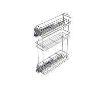 Emuca - Carrello portabottiglie estraibile con chiusura soft, lato sinistro, 3 vassoi, altezza 800 mm, unità 200 mm, Acciaio, Cromato lucido