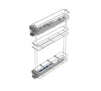 Emuca - Carrello portabottiglie estraibile con chiusura soft, lato sinistro, 3 vassoi, altezza 800 mm, unità 150 mm, Acciaio, Cromato lucido