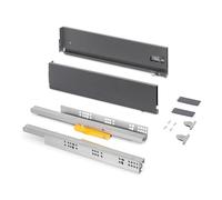 Emuca - Cassetto Vertex Push Sincro, regolazione 3D, guide per cassetti H 131mm, 40kg, profondità 350mm, Acciaio, Grigio antracite