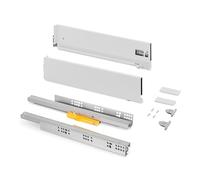 Emuca - Cassetto Vertex Push Sincro, regolazione 3D, guide per cassetti H 131mm, 40kg, profondità 450mm, Acciaio, Verniciato bianco