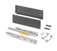 Emuca - Cassetto Vertex Push Sincro, regolazione 3D, guide per cassetti H 178mm, 40kg, profondità 400mm, Acciaio, Grigio antracite
