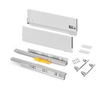 Emuca - Cassetto Vertex Push Sincro, regolazione 3D, guide per cassetti H 178mm, 40kg, profondità 500mm, Acciaio, Verniciato bianco