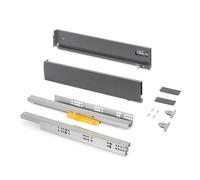 Emuca - Cassetto Vertex Push Sincro, regolazione 3D, guide per cassetti H 93mm, 40kg, profondità 400mm, Acciaio, Grigio antracite