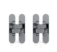 Emuca- Cerniere invisibili per porte di passaggio, lotto di 2 cerniere invisibili per porte pesanti, carico di 40 Kg, apertura 180º, zamak, grigio metallizzato