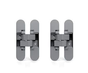 Emuca- Cerniere invisibili per porte di passaggio, lotto di 2 cerniere invisibili per porte pesanti, carico di 40 Kg, apertura 180º, zamak, grigio metallizzato