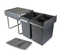 Emuca - Contenitore per la raccolta differenziata Recycle da montare sul fondo e da estrarre manualmente in cucina 2x20lt, Grigio antracite, Tecnoplastica