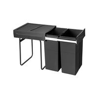 Emuca - Contenitore per la raccolta differenziata Recycle da montare sul fondo e da estrarre manualmente in cucina Recycle 2x25lt, Tecnoplastica, Nera