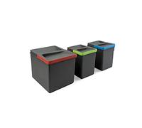 Emuca - Contenitori per cassetti da cucina Recycle, Altezza 216, 1x12L + 2x6L, Plastica grigio antracite, Tecnoplastica