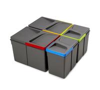 Emuca - Contenitori per cassetti da cucina Recycle, Altezza 216, 2x12L + 2x6L, Plastica grigio antracite, Tecnoplastica