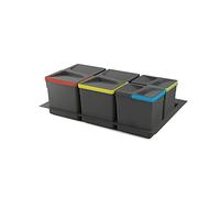 Emuca - Contenitori per raccolta differenziata, 12 L+12 L+6 L+6 L, modulo 800 mm, Plastica, Grigio antracite, 4 u.+ Base