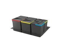 Emuca - Contenitori per raccolta differenziata, 12 L+12 L+7 L+7 L, modulo 800 mm, Plastica, Grigio antracite, 4 u. + Base