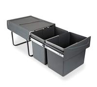 Emuca - Contenitori per rifiuti con Fissaggio Inferiore per Cucina, 2 pattumiere per Raccolta differenziata Estraibili da 15L, capacità Totale 30 L (2 x 15 L), Acciaio e plastica, Grigio Antracite.