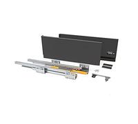 Emuca - Kit cassetto cucina o bagno con guide ad estrazione totale e chiusura soft, altezza 185mm e profondità 500mm, Grigio antracite