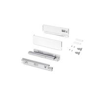 Emuca - Kit cassetto per cucina o bagno, altezza 93 mm, profondità 300mm, 30 Kg, chiusura soft, pannelli no inclusi, Acciaio, Bianco