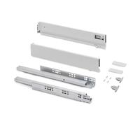 Emuca - Kit cassetto per cucina o bagno con regolazione 3D, altezza 83 mm, profondità 500 mm, 40 Kg, chiusura soft, pannelli no inclusi, Acciaio, bianco