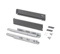 Emuca - Kit cassetto per cucina o bagno con regolazione 3D, altezza 93 mm, profondità 270 mm, 40 Kg, chiusura soft, pannelli no inclusi, Acciaio, grigio antracita