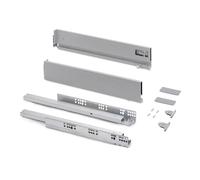 Emuca - Kit cassetto per cucina o bagno con regolazione 3D, altezza 93 mm, profondità 500 mm, 40 Kg, chiusura soft, pannelli no inclusi, Acciaio, grigio