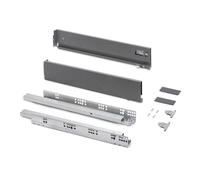 Emuca - Kit cassetto per cucina o bagno con regolazione 3D, altezza 93 mm, profondità 500 mm, 60 Kg, chiusura soft, pannelli no inclusi, Acciaio, grigio antracita