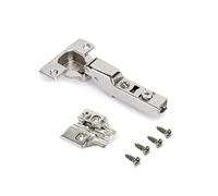 Emuca - Kit cerniera mezzo collo X92 con chiusura ammortizzata e basetta, Basetta a vite, Apertura 105º, Nichelato, Acciaio, 20 u.