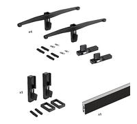 Emuca - Kit di 4 set di supporti per ripiani in legno, 1 set di supporti per barra e una barra appendiabiti da 1 m, Zamak, Nero testurizzato.