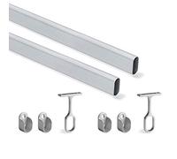 Emuca - Kit di asta appendiabiti ovale da armadio 1150mm e supporti, Anodizzato opaco, Lotto di 2