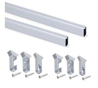 Emuca - Kit di asta appendiabiti ovale da armadio 1150mm e supporti, Anodizzato opaco, Lotto di 2