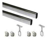 Emuca - Kit di asta appendiabiti ovale da armadio 1150mm e supporti, finitura cromata, Lotto di 2