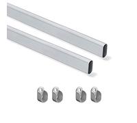 Emuca - Kit di asta appendiabiti ovale da armadio 750mm e supporti, Anodizzato opaco, Lotto di 2