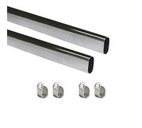 Emuca - Kit di Asta Appendiabiti Ovale da Armadio 750mm e Supporti, Finitura cromata, Lotto di 2