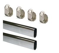 Emuca Kit di Asta Appendiabiti Ovale da Armadio 950 mm e Supporti, Cromato, Set di 2