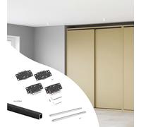 Emuca - Kit di ferramentaper porte scorrevoli e a chiusura morbida Flow2 2 con binari incassati 2,35 m, pannelli non inclusi, Verniciato nero