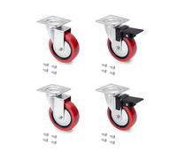 Emuca - Kit di Ruote con Piastra per Montaggio, Ø 75, Rosso, Acciaio e Tecnoplastica, Rossa, Ø75mm