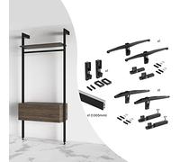 Emuca - Kit set staffe per 1 ripiano in legno, 1 modulo e 1 barra appendiabiti da 1 m, Zamak, Nero testurizzato