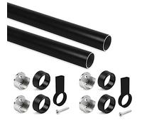 Emuca - Kit Tubo per Armadio Rotondo Ø28, 1150mm, Verniciato Nero, Alluminio e Zama, Lotto di 2