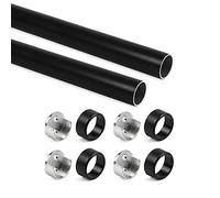 Emuca - Kit tubo per armadio rotondo Ø28, 750mm, Verniciato nero, Alluminio e Zama, Lotto di 2