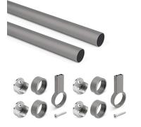 Emuca - Lotto di 2 tubi appendiabiti rotondi D.28mm per armadi lunghezza 1,15m con reggitubi, Alluminio e Zama, Titanio