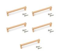 Emuca - Lotto di 5 maniglie per mobili, L141mm, interasse 128mm, Alluminio, Verniciato oro