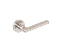 Emuca - Maniglie porta interna, coppia di maniglie per porta da interno con rosetta D.50 mm, Alluminio e zama, Nickel satinato.
