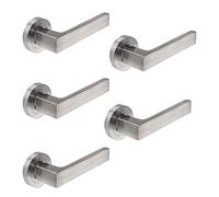 Emuca - Maniglie porta interna, set di 5 coppie di maniglie per porta da interno con rosetta D.50 mm, Alluminio, Nickel satinato.