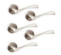 Emuca - Maniglie porta interna, set di 5 coppie di maniglie per porta da interno con rosetta D.50 mm, Alluminio, Nickel satinato.