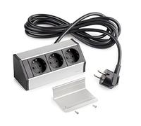 Emuca - Multiconnettore a muro per cucina, ufficio e mobili, 3 presa schuko EU, Anodizzato opaco, Tecnoplastica e Alluminio