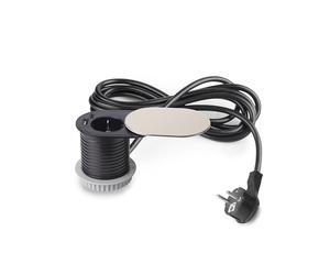 Emuca - Multiconnettore con coperchio scorrevole Vertikal, diametro 60 mm, 1 presa Schuko, 1 USB Tipo A, 1 USB Tipo C, Acciaio e Tecnoplastica, Acciaio inossidabile
