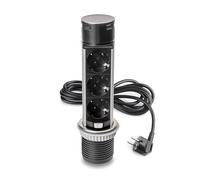 Emuca - Multiconnettore estraibile Vertikal Push 60, diametro 60 mm, 3 prese Schuko, 1 USB tipo A, 1 USB tipo C, Acciaio e Tecnoplastica, Acciaio inossidabile