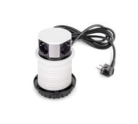 Emuca - Multiconnettore Vertikal Push diametro 100mm, 3 spine di tipo Schuko, 1 USB tipo A, 1 USB tipo C, Acciaio e Tecnoplastica, Verniciato bianco