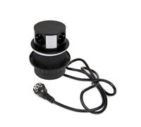 Emuca - Multiconnettore Vertikale Push diametro 100mm, 3 spine di tipo Schuko, 1 USB A, 1 USB C, Acciaio e Tecnoplastica, Verniciato Nero