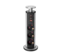 Emuca - Multipresa estraibile, 3 prese Schuko, 1 USB A + 2 USB C, Metallizzato