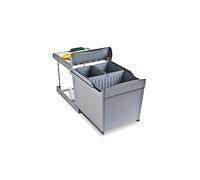 Emuca - Pattumiere per raccolta differenziata per cucina, 1 x 16L + 2 x 7,5L, fissaggio inferiore, estrazione automatica, Plastica grigia
