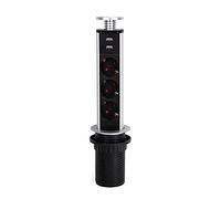 Emuca - Presa a 3 vie con 2 connessioni USB, verticale, da incasso, estensibile, prese Schuko, plastica, grigio metallizzato