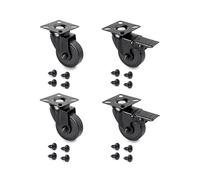 Emuca - Set di 4 rotelle pivotanti per mobile Ø50mm con piastra di assemblaggio e cuscinetti a sfere, ruote girevoli in gomma colore nero.